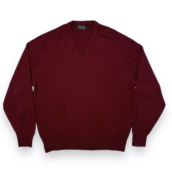 BROOKS BROTHERS 100% Cashmere V Neck Sweater Vintage 90s Burgundy - Picture 2 of 7
